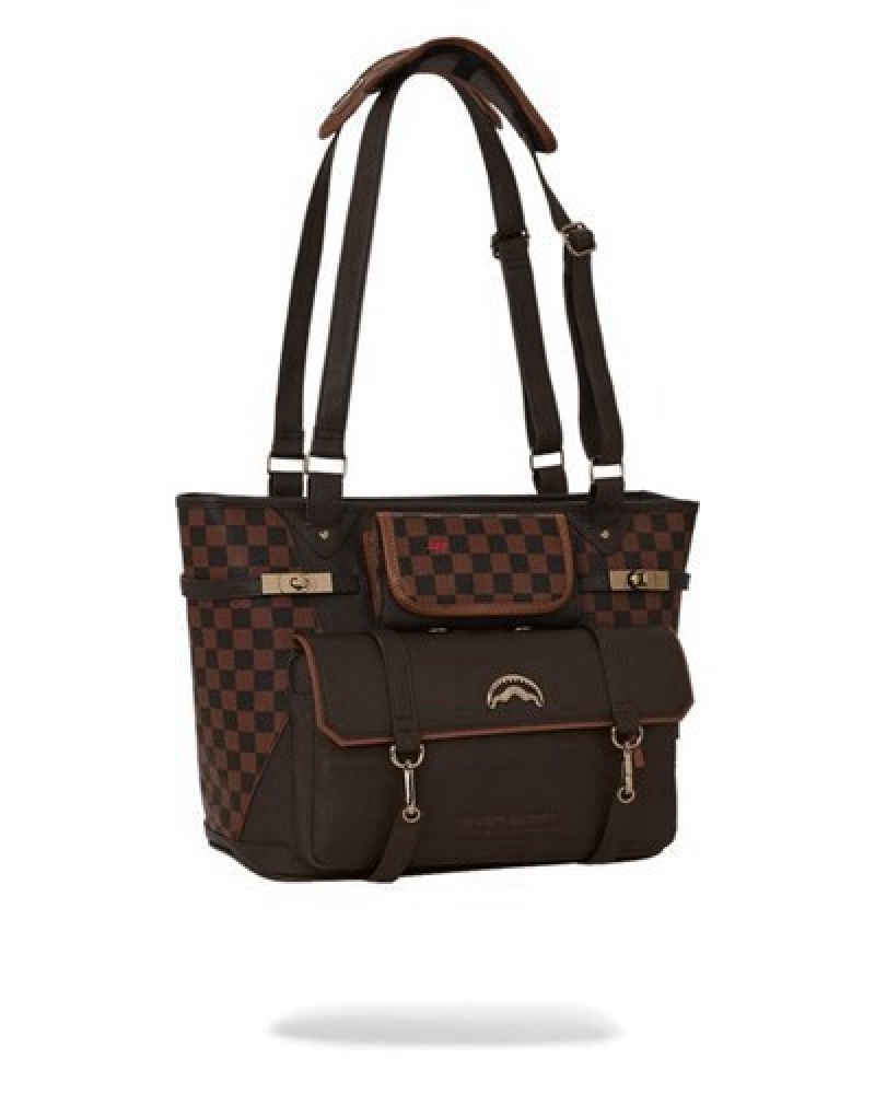 Brown Sprayground Checkmate Royale Handbag | 41250-RKTL