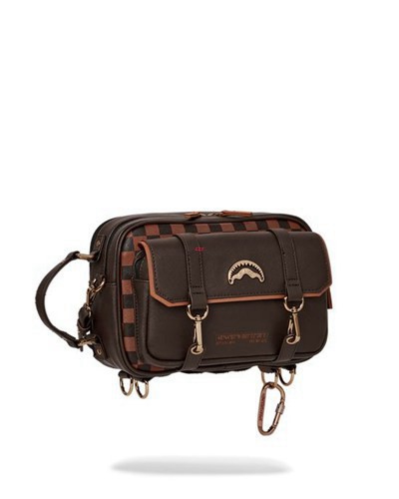 Brown Sprayground Checkmate Royale Messenger Brick Bags | 54037-OWQZ