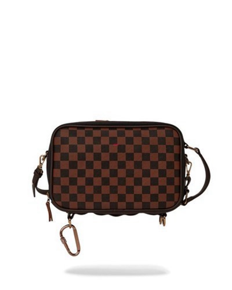 Brown Sprayground Checkmate Royale Messenger Brick Bags | 54037-OWQZ