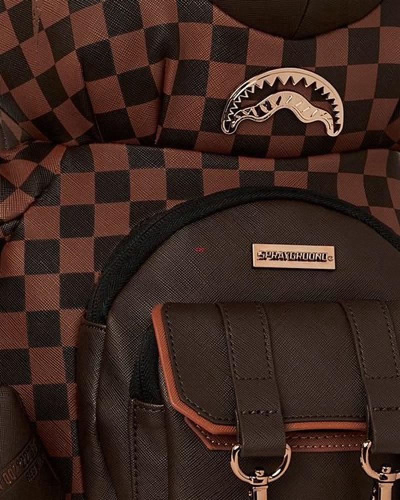 Brown Sprayground Checkmate Royale Moneybear Teddybear Backpacks | 94157-CUFB