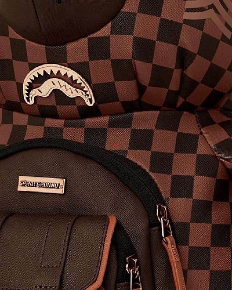 Brown Sprayground Checkmate Royale Moneybear Teddybear Backpacks | 94157-CUFB