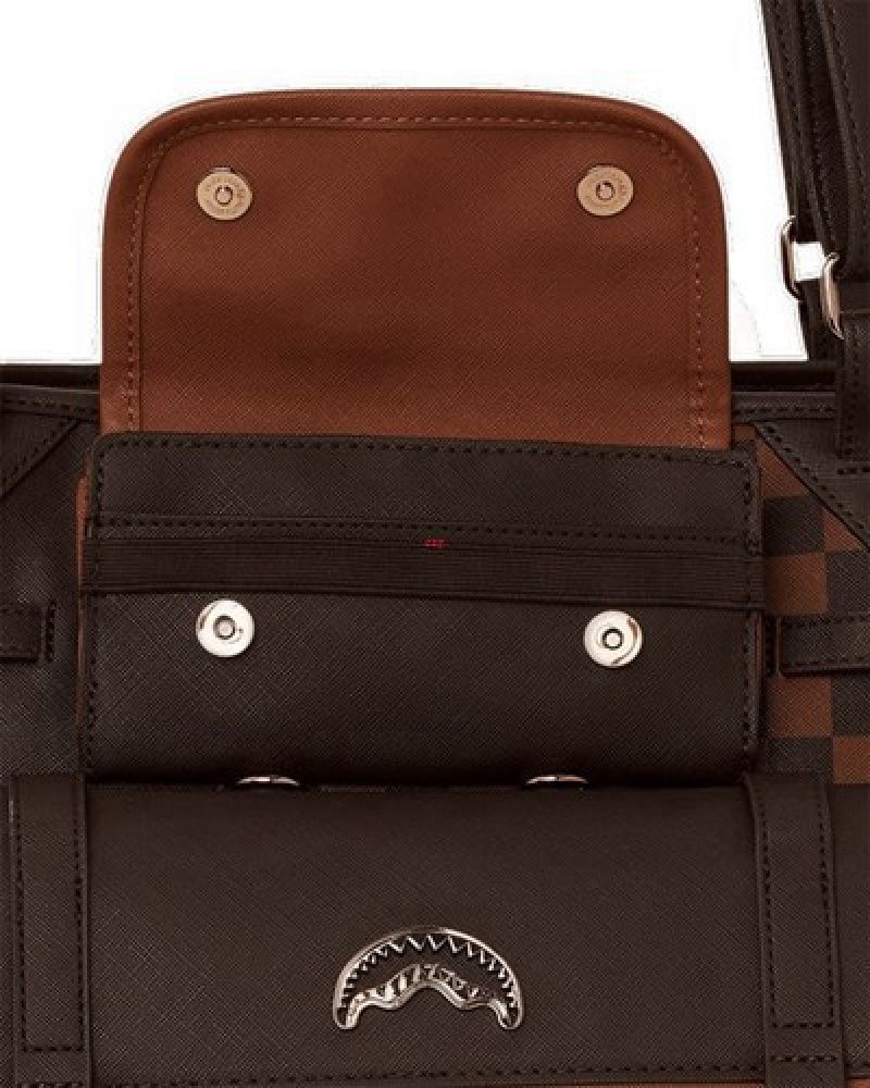 Brown Sprayground Checkmate Royale Tote Bags | 71045-UXJD