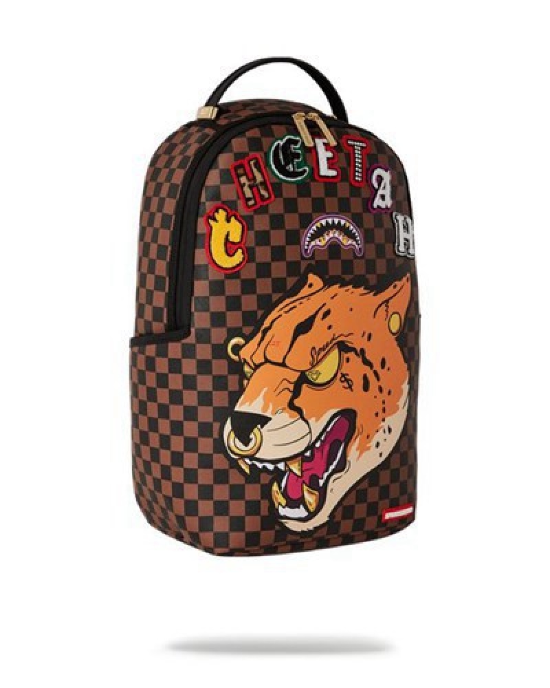 Brown Sprayground Cheetah Speed Shark (Tyreek Hill Collab) Backpacks | 27094-EQCG