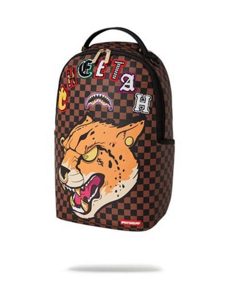 Brown Sprayground Cheetah Speed Shark (Tyreek Hill Collab) Backpacks | 27094-EQCG