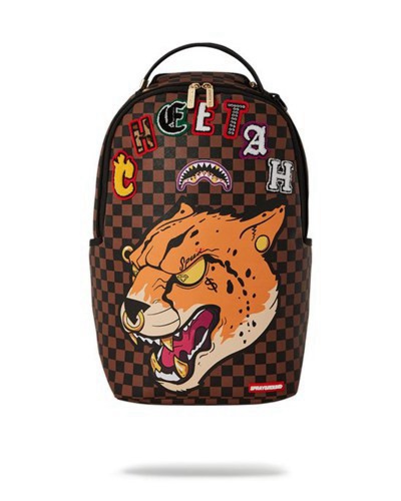 Brown Sprayground Cheetah Speed Shark (Tyreek Hill Collab) Backpacks | 27094-EQCG