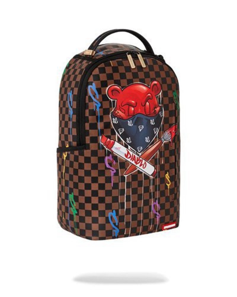 Brown Sprayground Diablo Midnight Games Backpacks | 15802-PSEZ