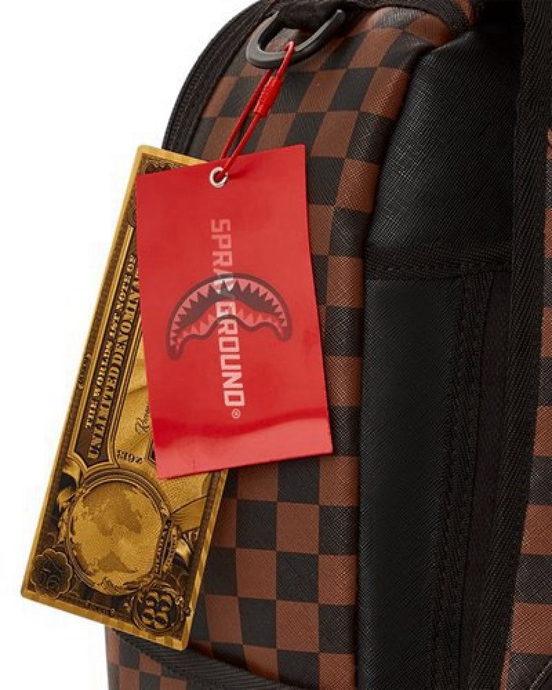 Brown Sprayground Double Trouble (Dlxv) Backpacks | 76829-CFVX