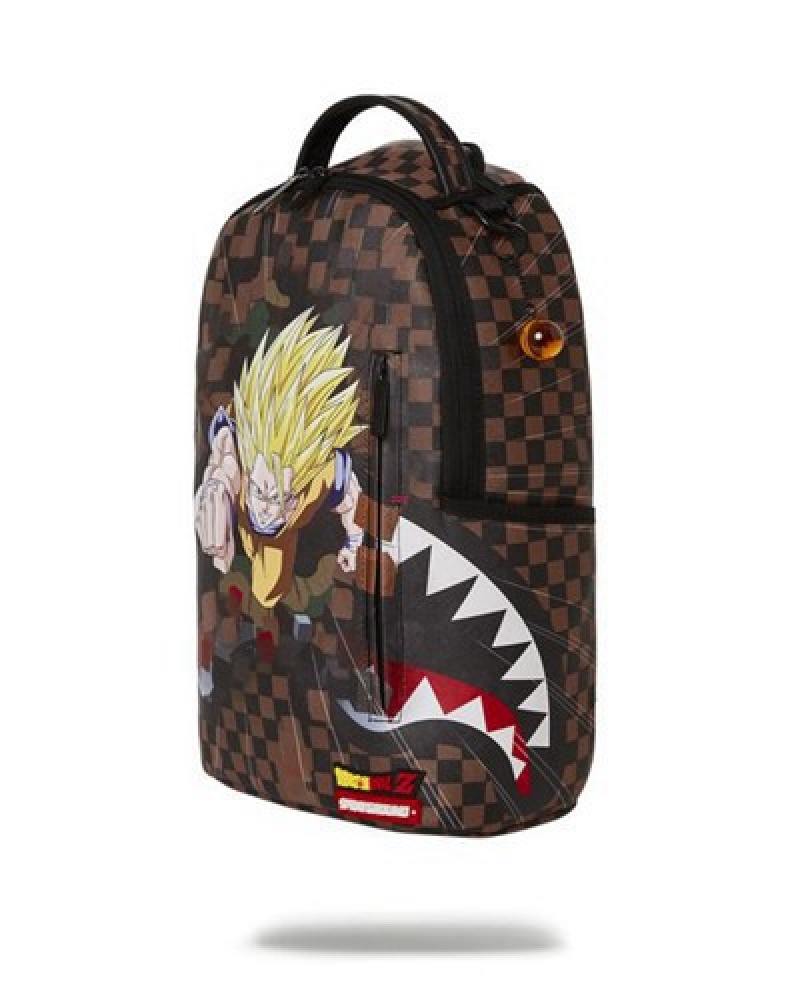 Brown Sprayground Dragon Ball Z Checked Smash (Dlxv) Backpacks | 65789-PQLX