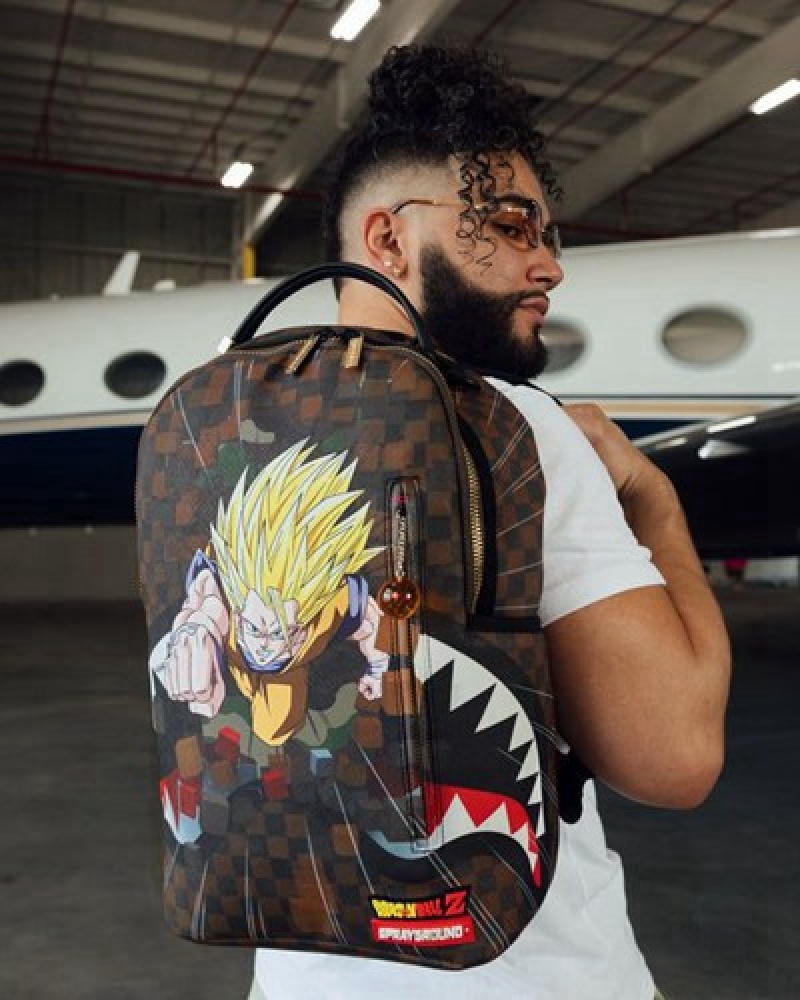 Brown Sprayground Dragon Ball Z Checked Smash (Dlxv) Backpacks | 65789-PQLX