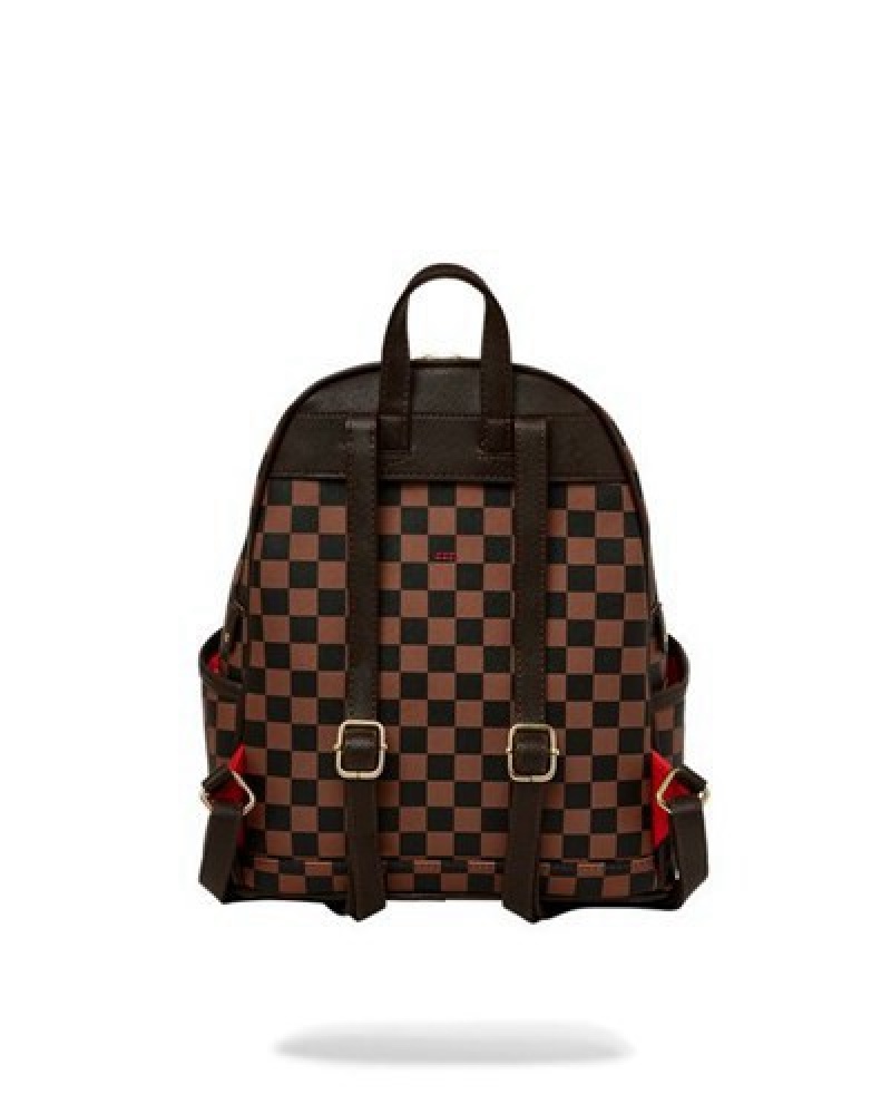 Brown Sprayground Exterior Gold Zip Pocket Sharks In Paris Savage Backpacks | 06475-XBWU