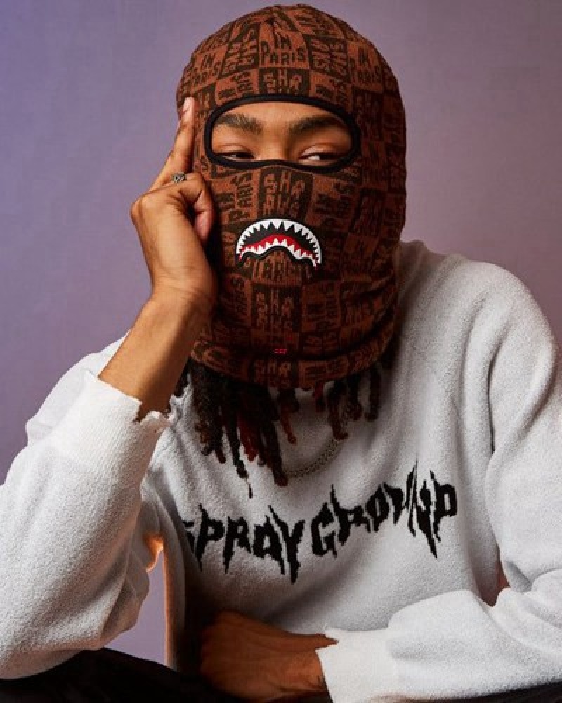 Brown Sprayground Frenzy Shark Ski Masks | 39450-TPBN