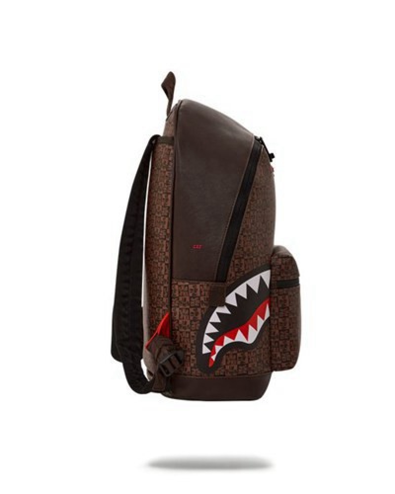 Brown Sprayground Frenzy Sharks Chateau Backpacks | 78350-KBQU