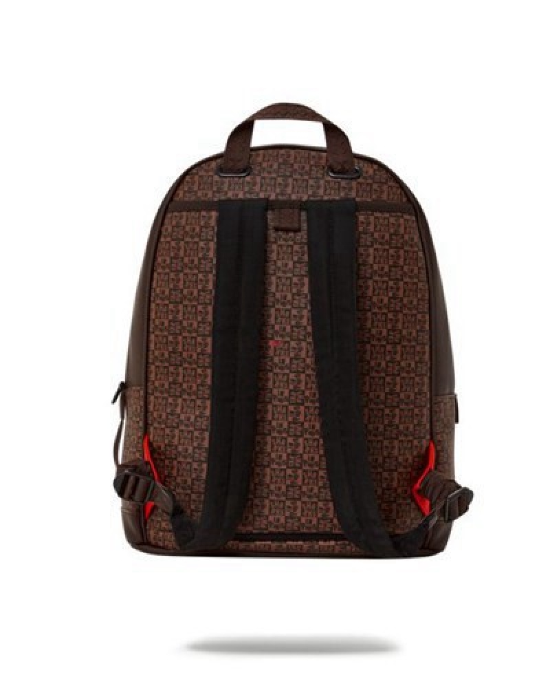 Brown Sprayground Frenzy Sharks Chateau Backpacks | 78350-KBQU