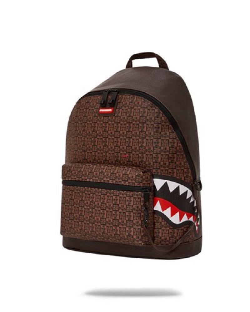 Brown Sprayground Frenzy Sharks Chateau Backpacks | 78350-KBQU