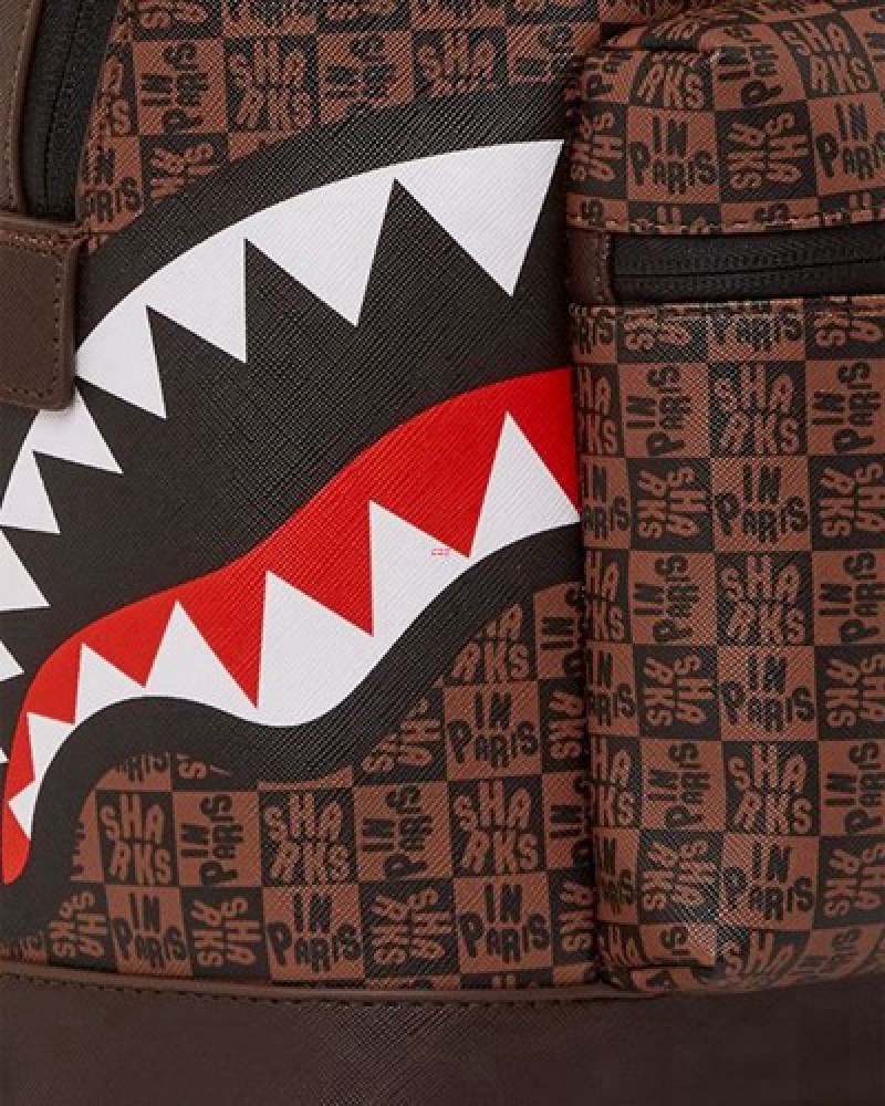 Brown Sprayground Frenzy Sharks Chateau Backpacks | 78350-KBQU