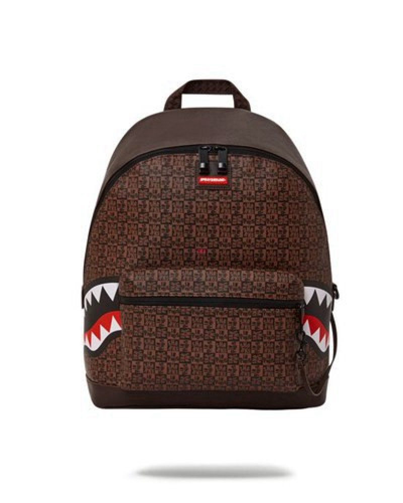 Brown Sprayground Frenzy Sharks Chateau Backpacks | 78350-KBQU