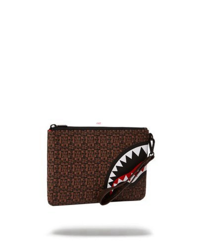 Brown Sprayground Frenzy Sharks Crossover Clutch Bag | 70156-JZKP