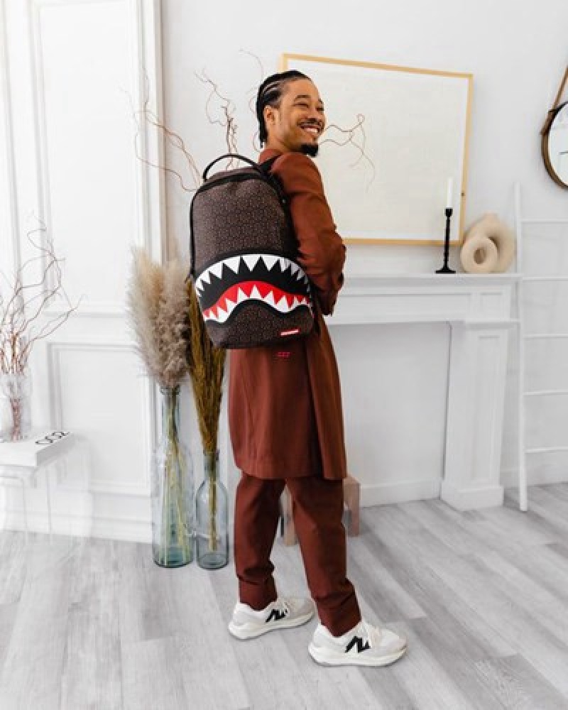 Brown Sprayground Frenzy Sharks (Dlxv) Backpacks | 37206-IKHF