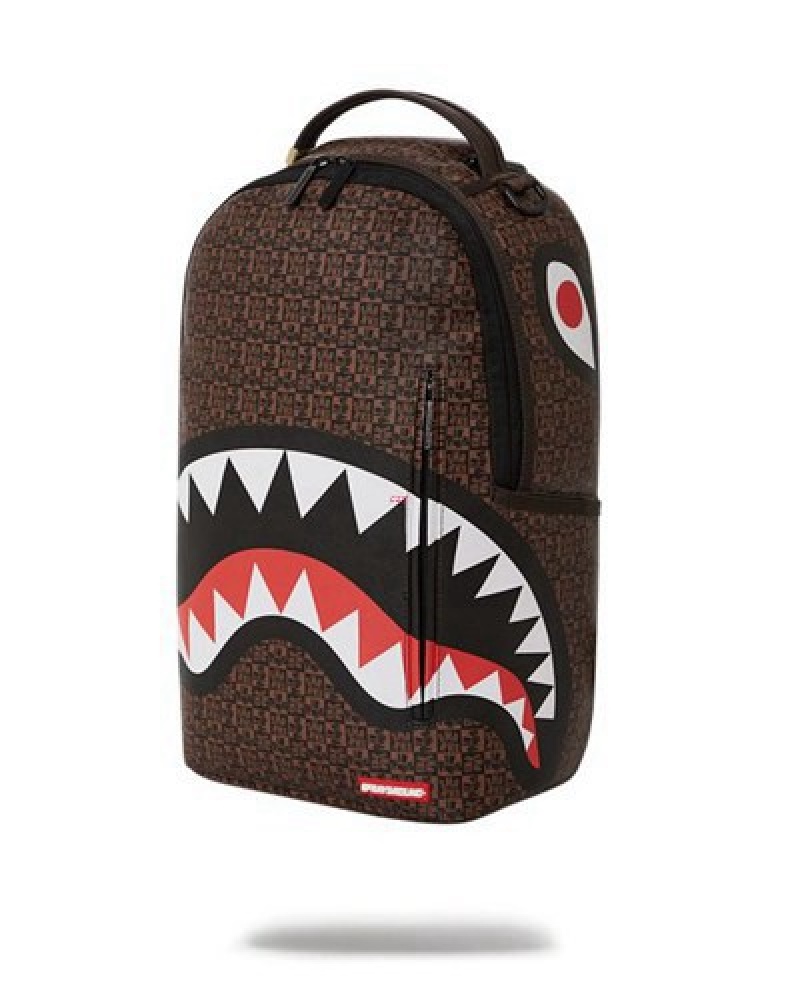 Brown Sprayground Frenzy Sharks (Dlxv) Backpacks | 37206-IKHF