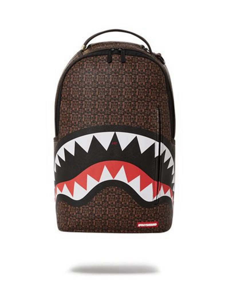 Brown Sprayground Frenzy Sharks (Dlxv) Backpacks | 37206-IKHF