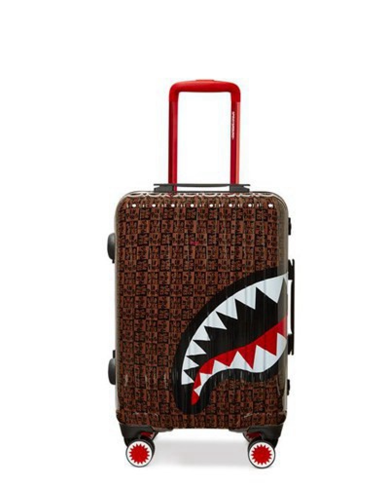 Brown Sprayground Frenzy Sharks Sharknautics Hardshell Carry-on Luggage | 85169-ANYJ