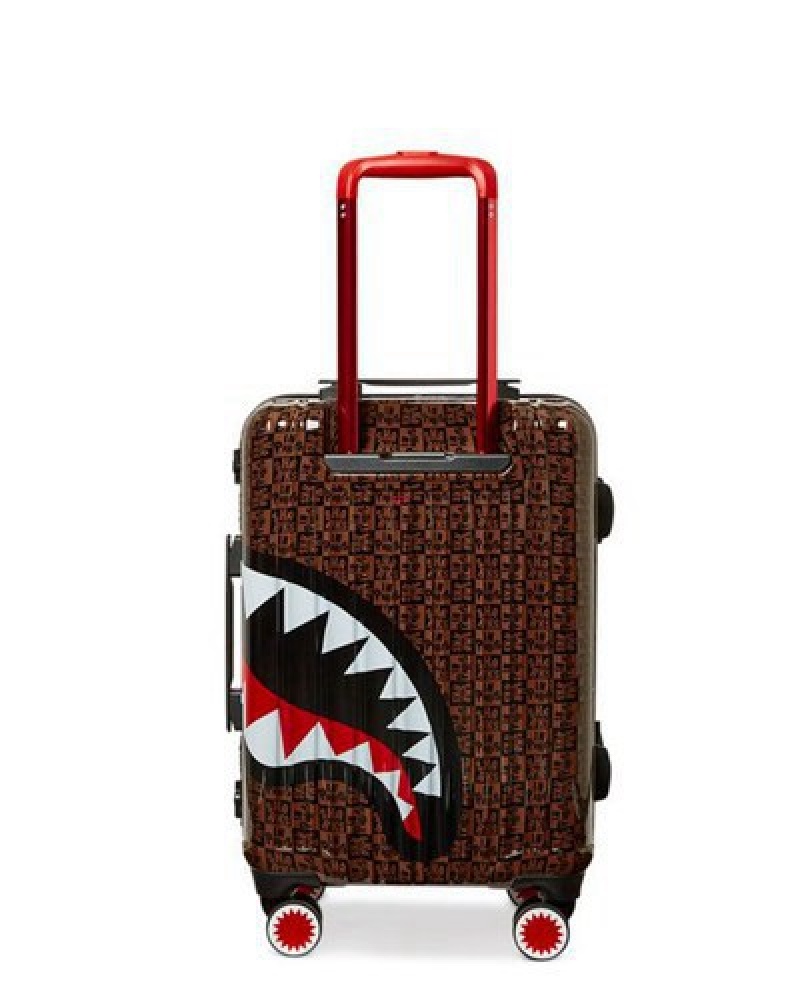 Brown Sprayground Frenzy Sharks Sharknautics Hardshell Carry-on Luggage | 85169-ANYJ