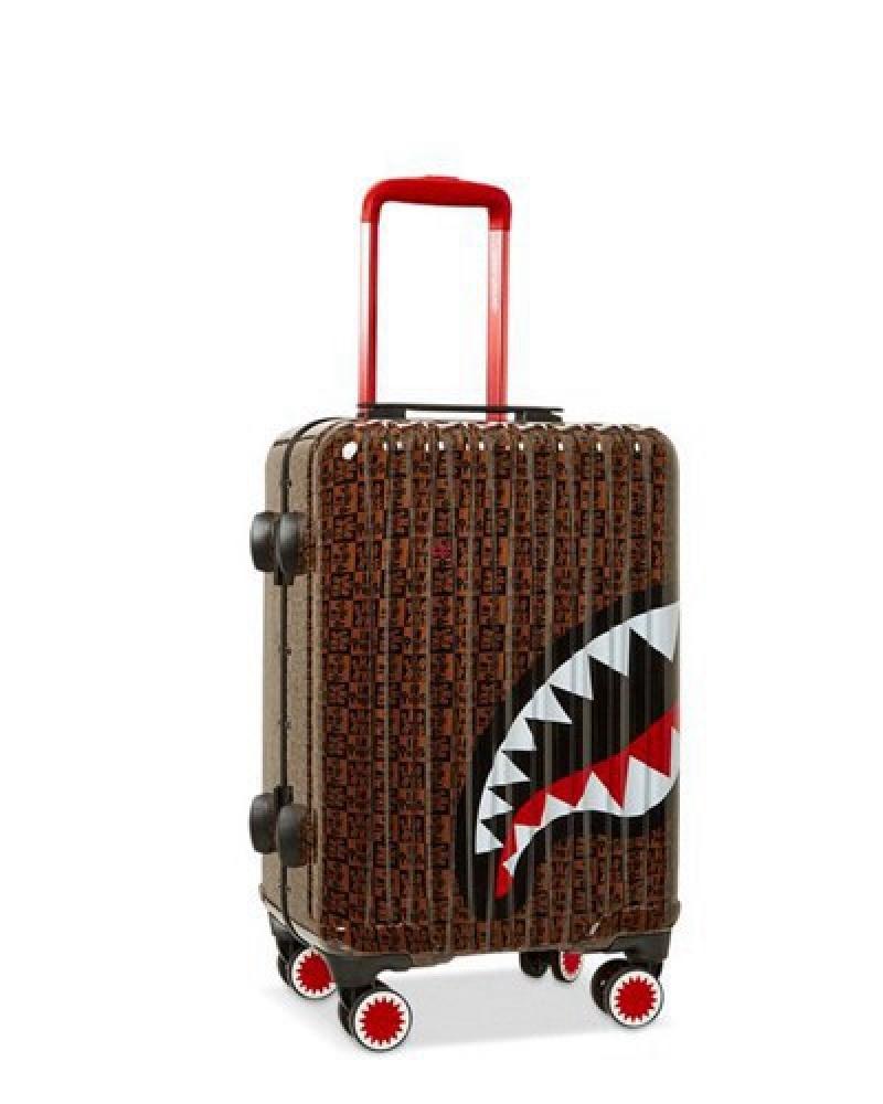 Brown Sprayground Frenzy Sharks Sharknautics Hardshell Carry-on Luggage | 85169-ANYJ