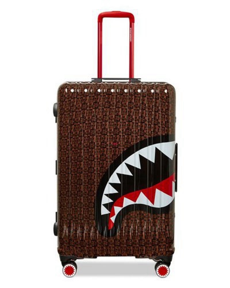 Brown Sprayground Frenzy Sharks Sharknautics Hardshell Full-size Luggage | 68214-MVGY