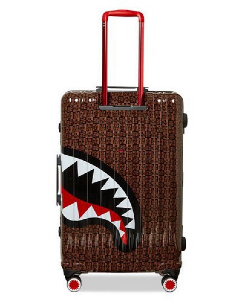 Brown Sprayground Frenzy Sharks Sharknautics Hardshell Full-size Luggage | 68214-MVGY