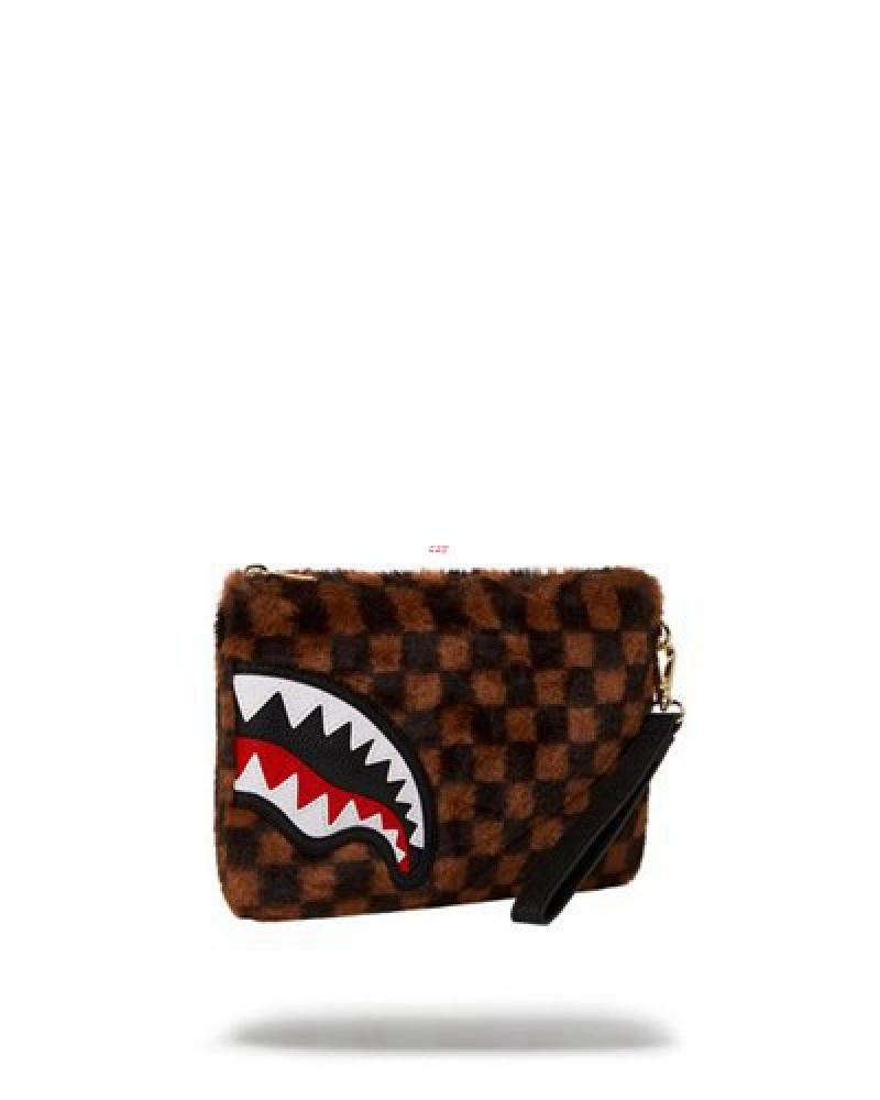 Brown Sprayground Furrr Sharks In Paris Crossover Clutch Bag | 58094-CLBW