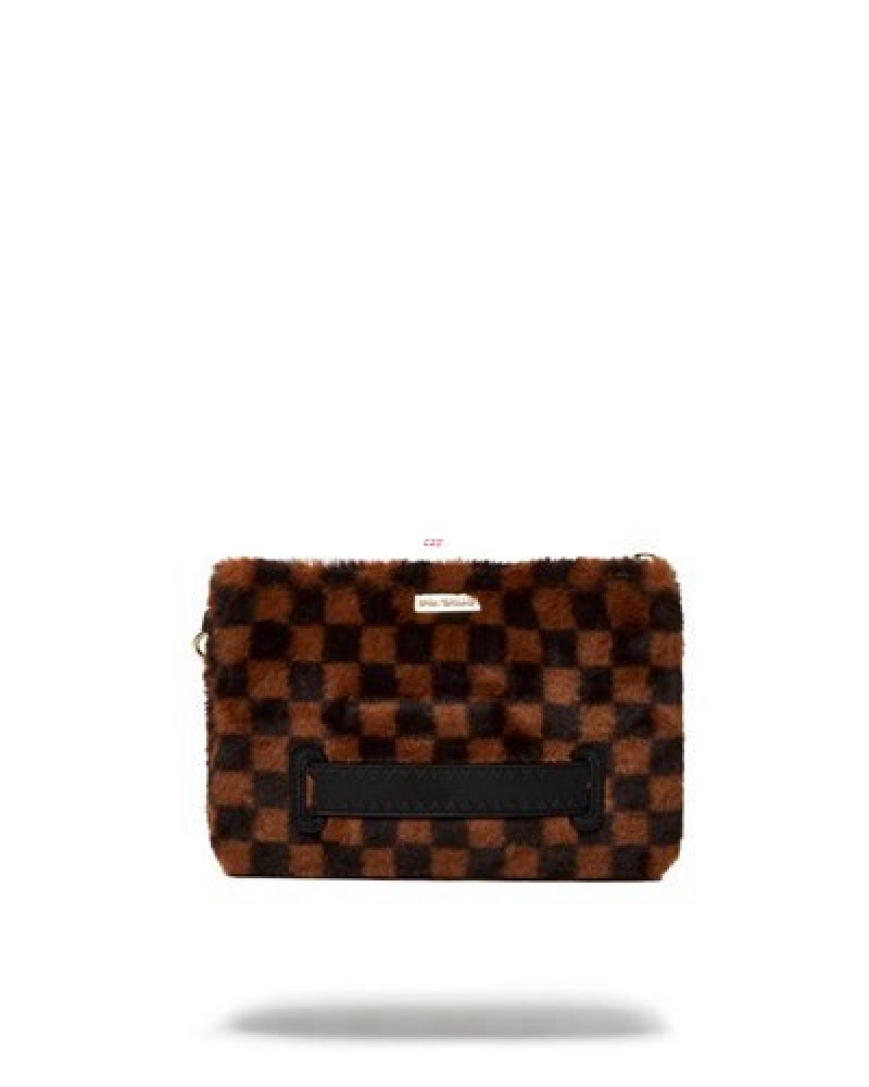 Brown Sprayground Furrr Sharks In Paris Crossover Clutch Bag | 58094-CLBW