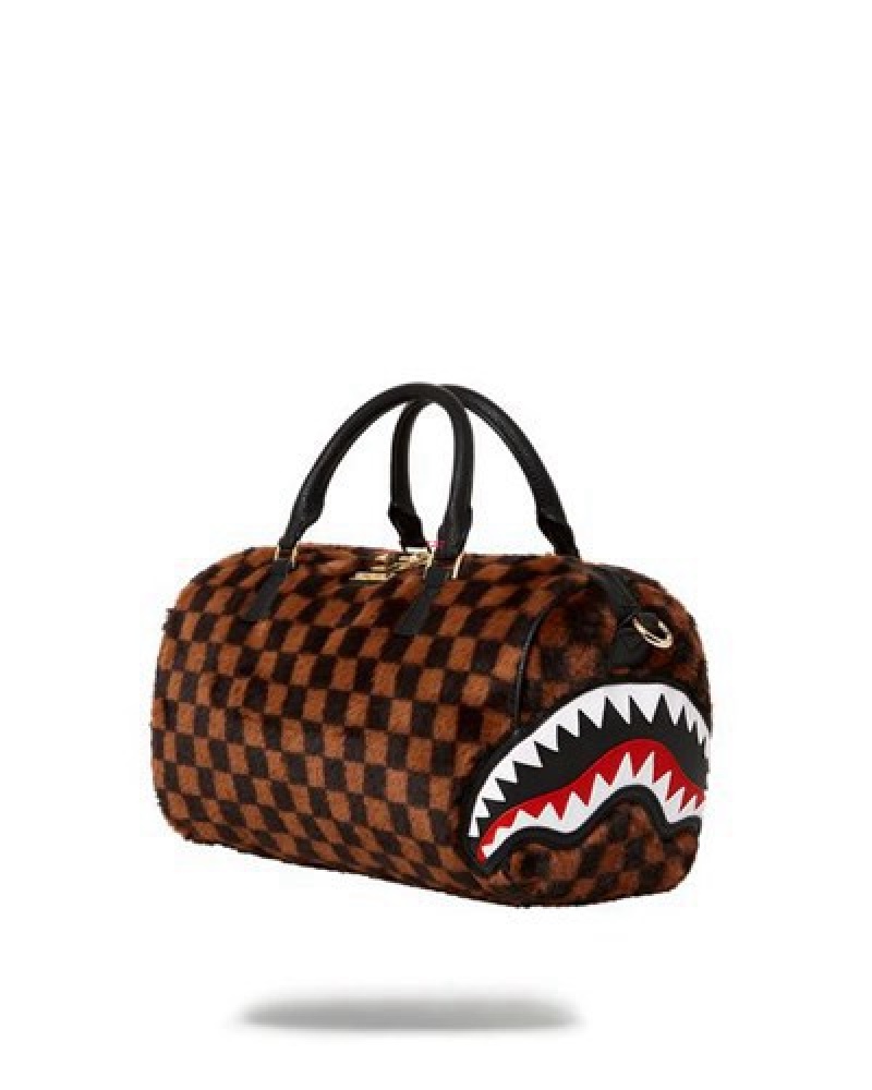 Brown Sprayground Furrr Sharks In Paris Mini Duffle Bags | 06185-OTYA