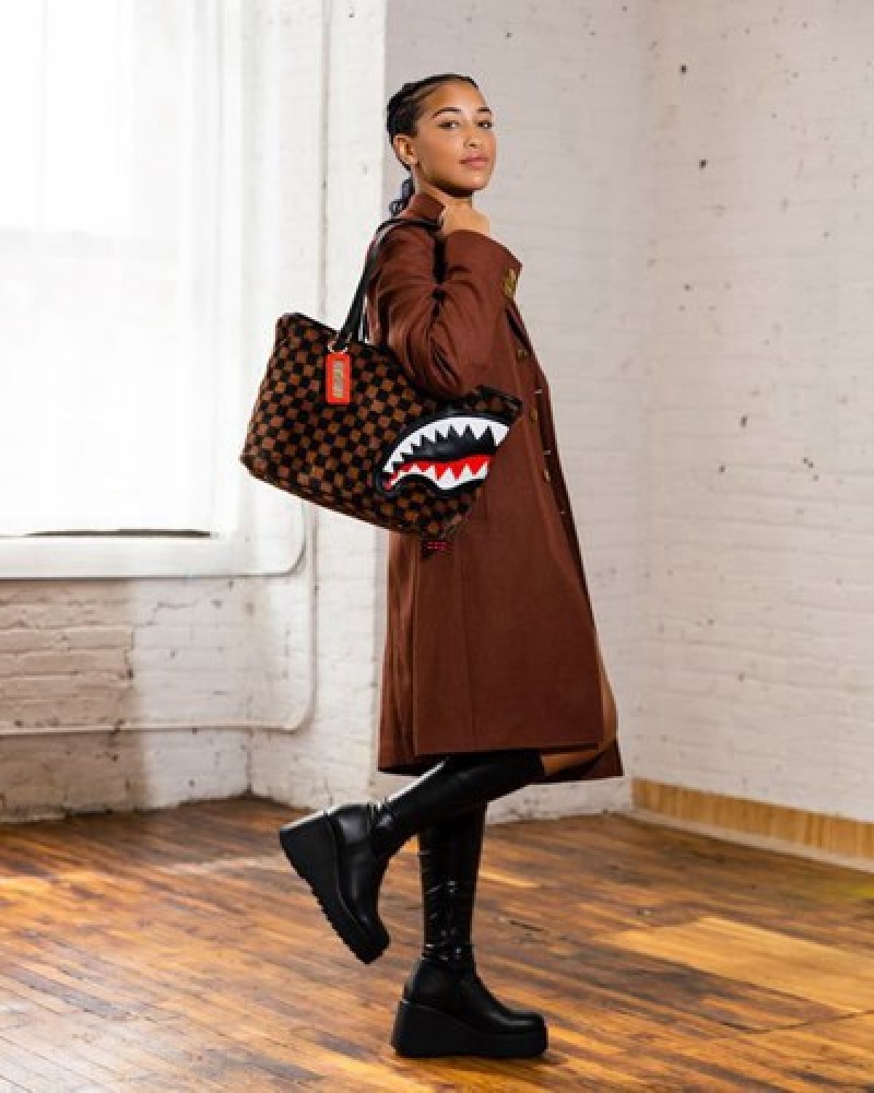 Brown Sprayground Furrr Sharks In Paris Handbag | 84509-DIBA