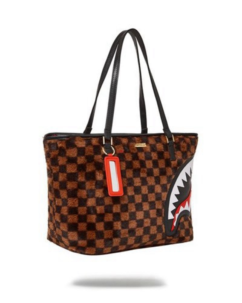 Brown Sprayground Furrr Sharks In Paris Tote Bags | 64230-VYTL