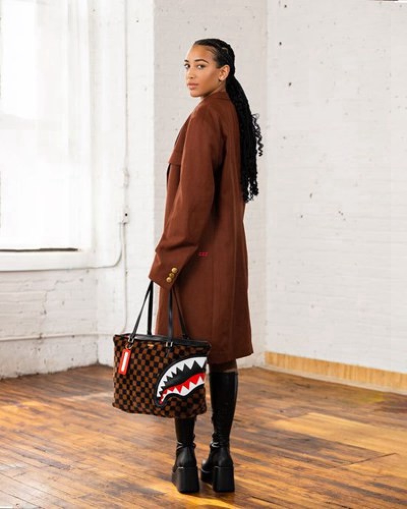 Brown Sprayground Furrr Sharks In Paris Tote Bags | 64230-VYTL