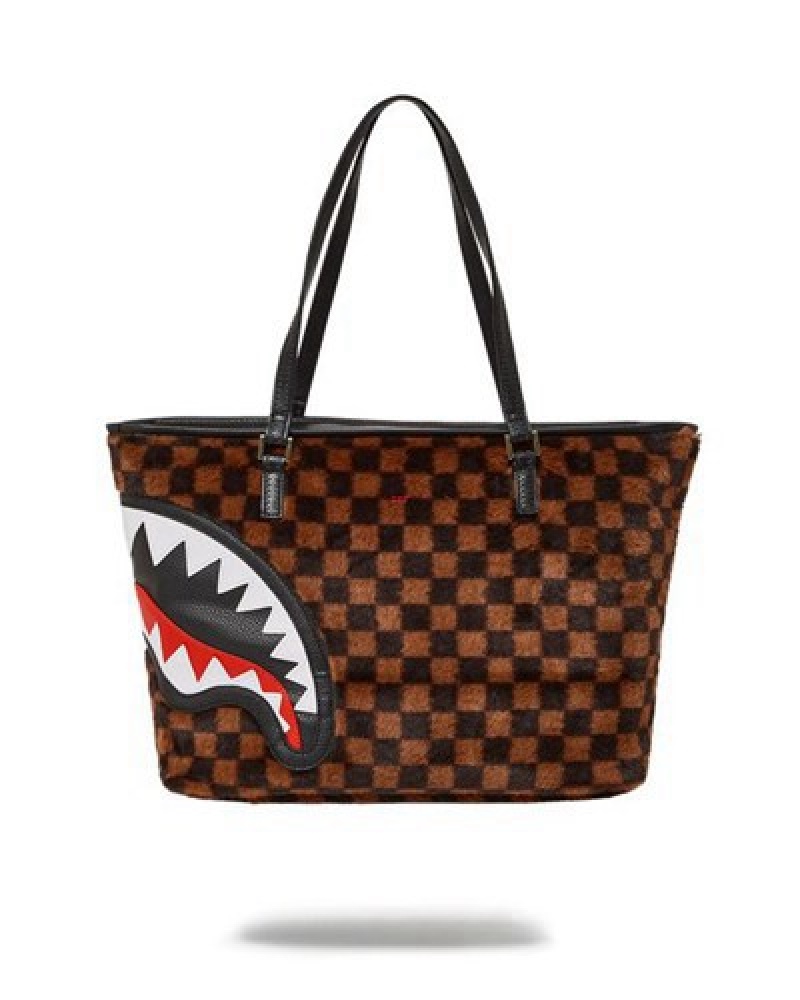 Brown Sprayground Furrr Sharks In Paris Tote Bags | 64230-VYTL