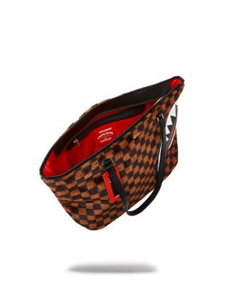 Brown Sprayground Furrr Sharks In Paris Tote Bags | 64230-VYTL