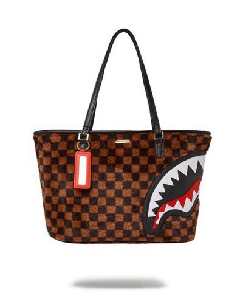 Brown Sprayground Furrr Sharks In Paris Tote Bags | 64230-VYTL