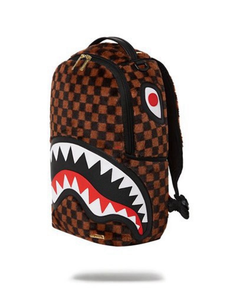 Brown Sprayground Furrr Sharks In Paris (Dlxv) Backpacks | 46019-MPKO