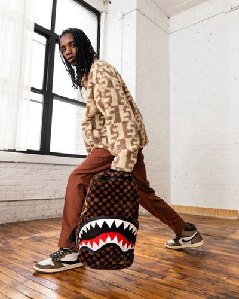 Brown Sprayground Furrr Sharks In Paris (Dlxv) Backpacks | 46019-MPKO