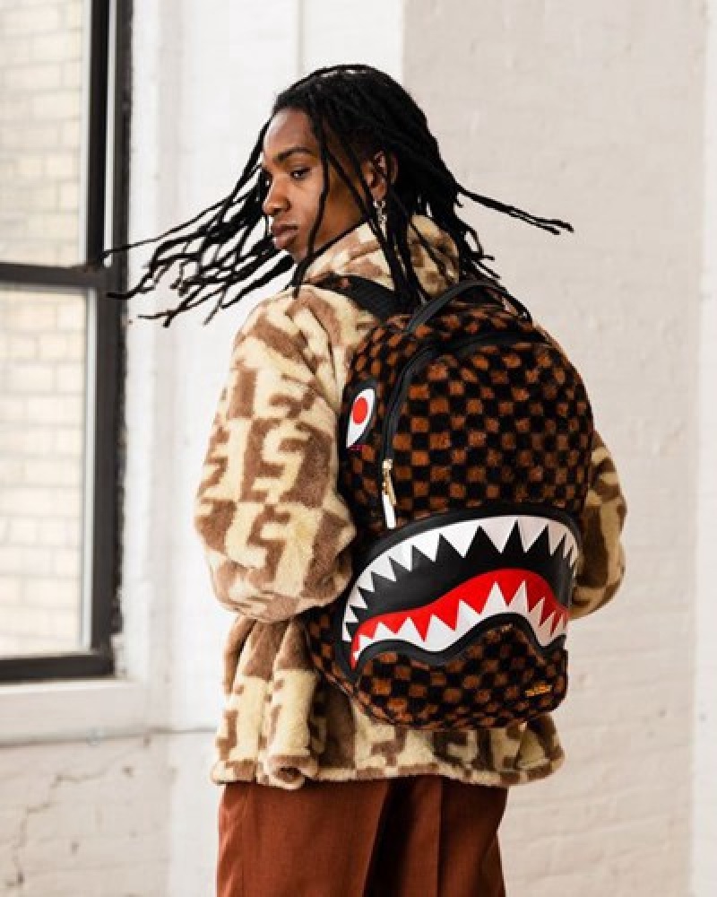 Brown Sprayground Furrr Sharks In Paris (Dlxv) Backpacks | 46019-MPKO