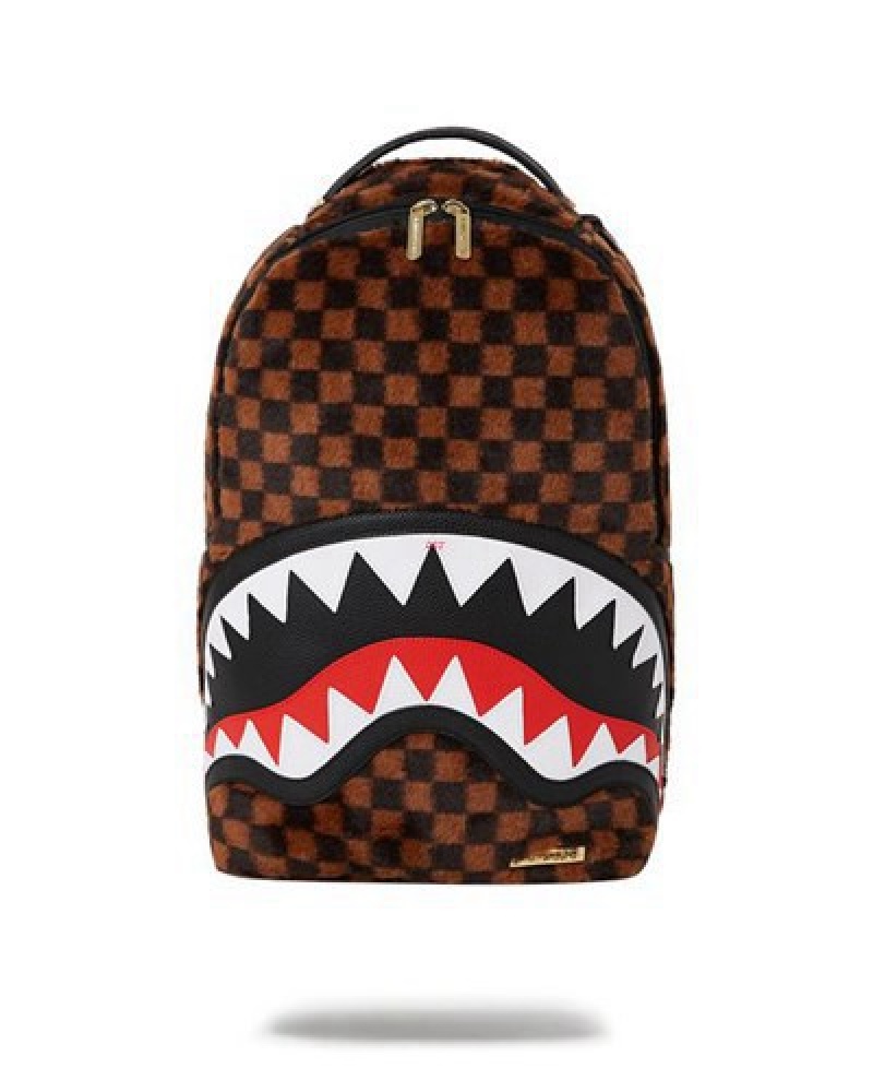 Brown Sprayground Furrr Sharks In Paris (Dlxv) Backpacks | 46019-MPKO