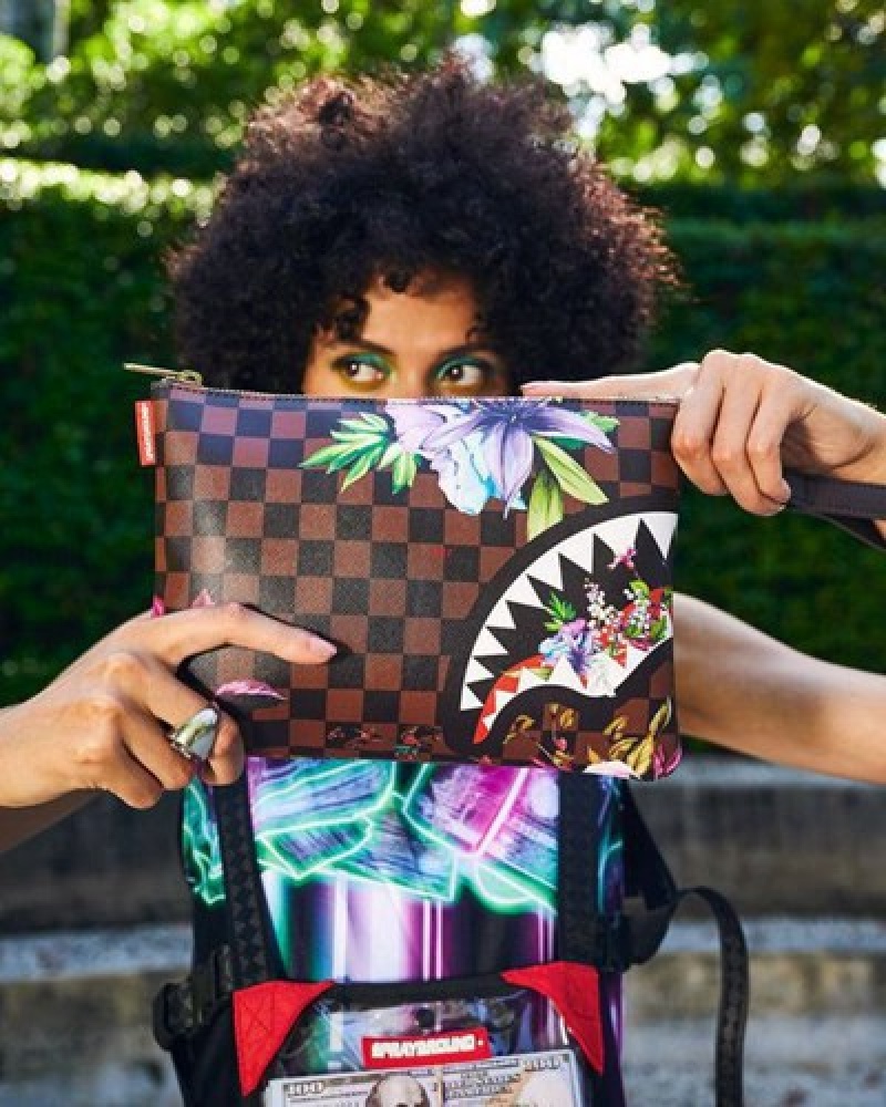 Brown Sprayground Garden Of Sharks Crossover Clutch Bag | 71804-XPMW