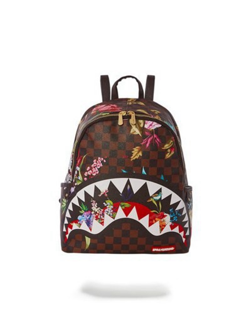 Brown Sprayground Garden Of Sharks Savage Backpacks | 82657-KPIV