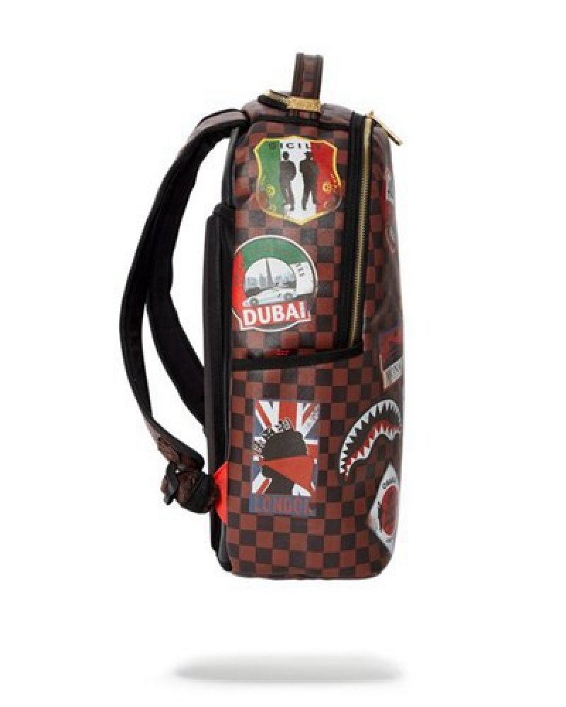 Brown Sprayground Global Mogul Dlxv Backpacks | 05289-ULPB