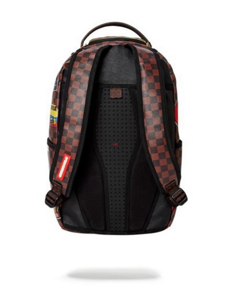 Brown Sprayground Global Mogul Dlxv Backpacks | 05289-ULPB