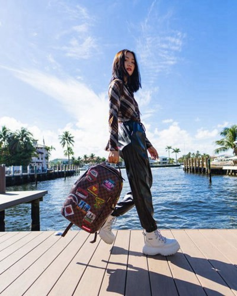 Brown Sprayground Global Mogul Dlxv Backpacks | 05289-ULPB