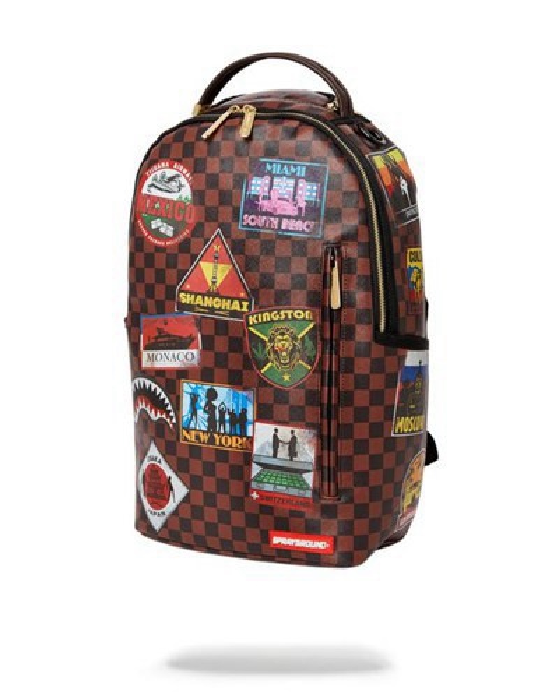 Brown Sprayground Global Mogul Dlxv Backpacks | 05289-ULPB