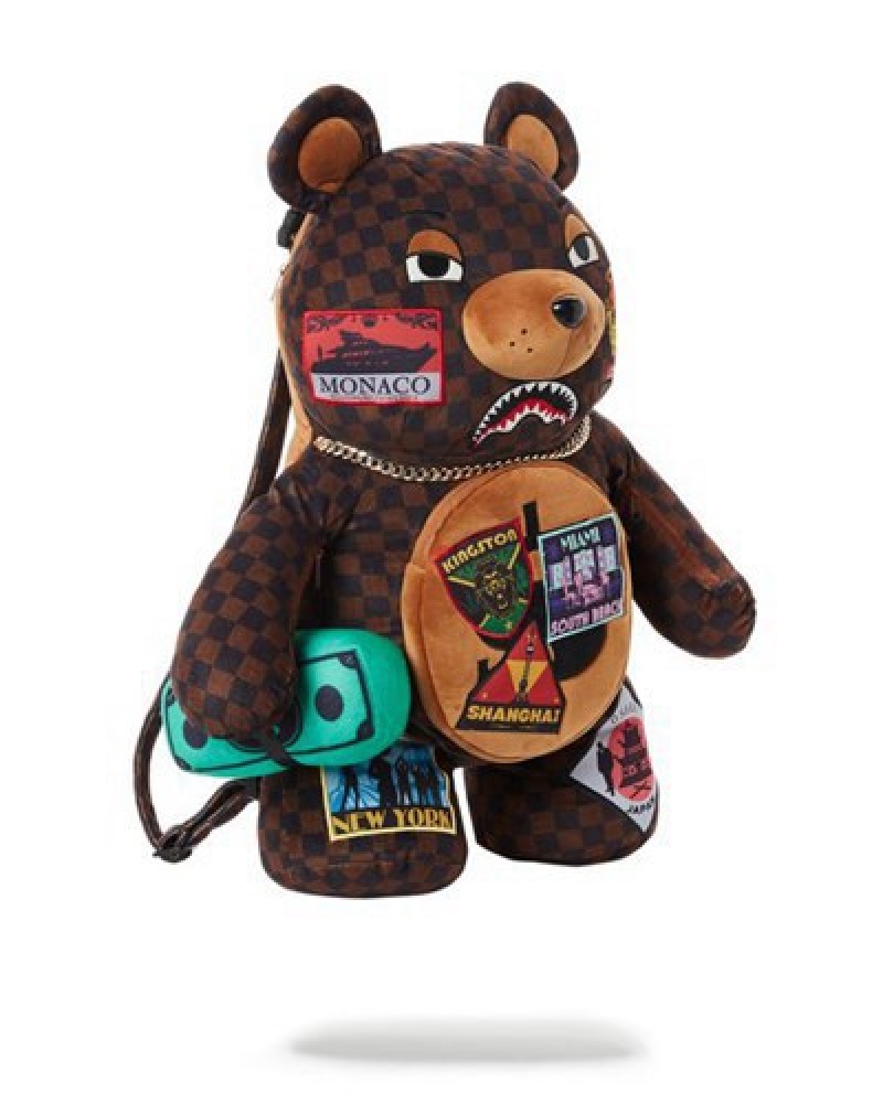 Brown Sprayground Global Mogul Moneybear Teddybear Backpacks | 60815-IHTY