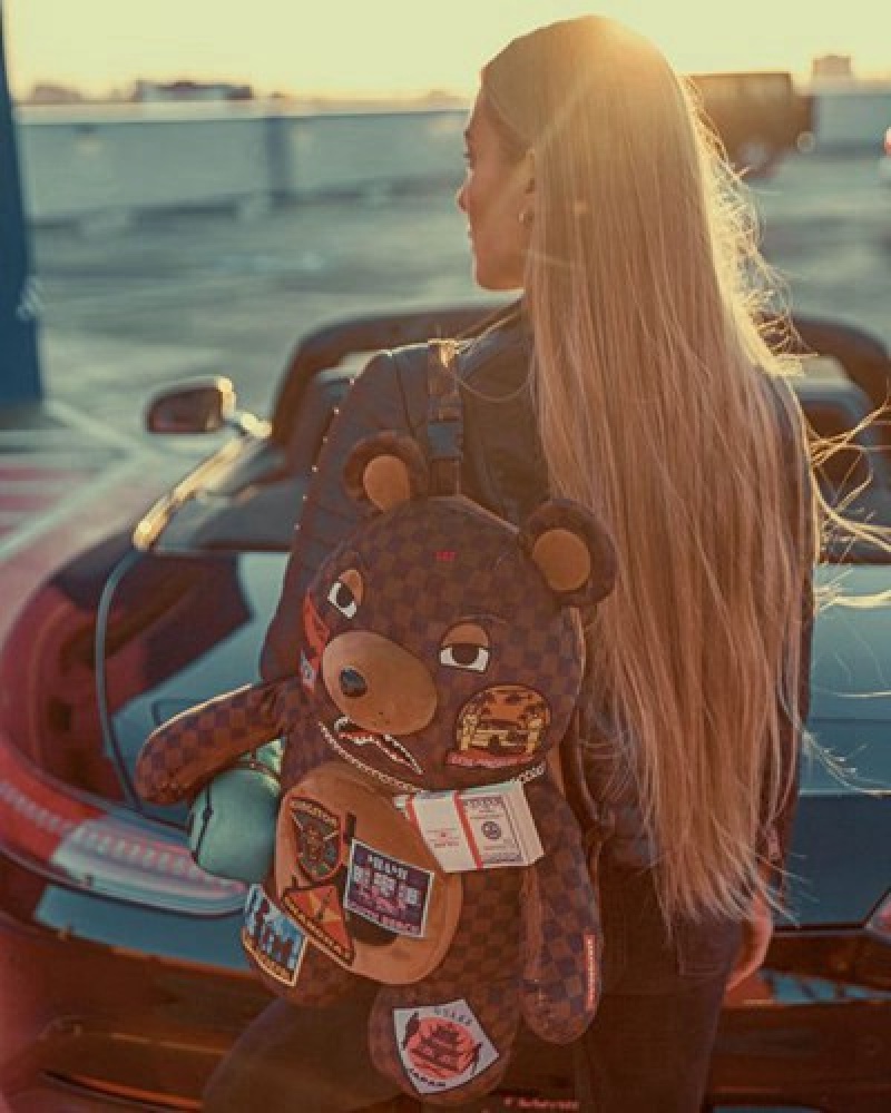 Brown Sprayground Global Mogul Moneybear Teddybear Backpacks | 60815-IHTY